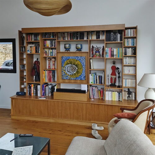 Bibliothèque sur mesure, meuble de vidéo projection